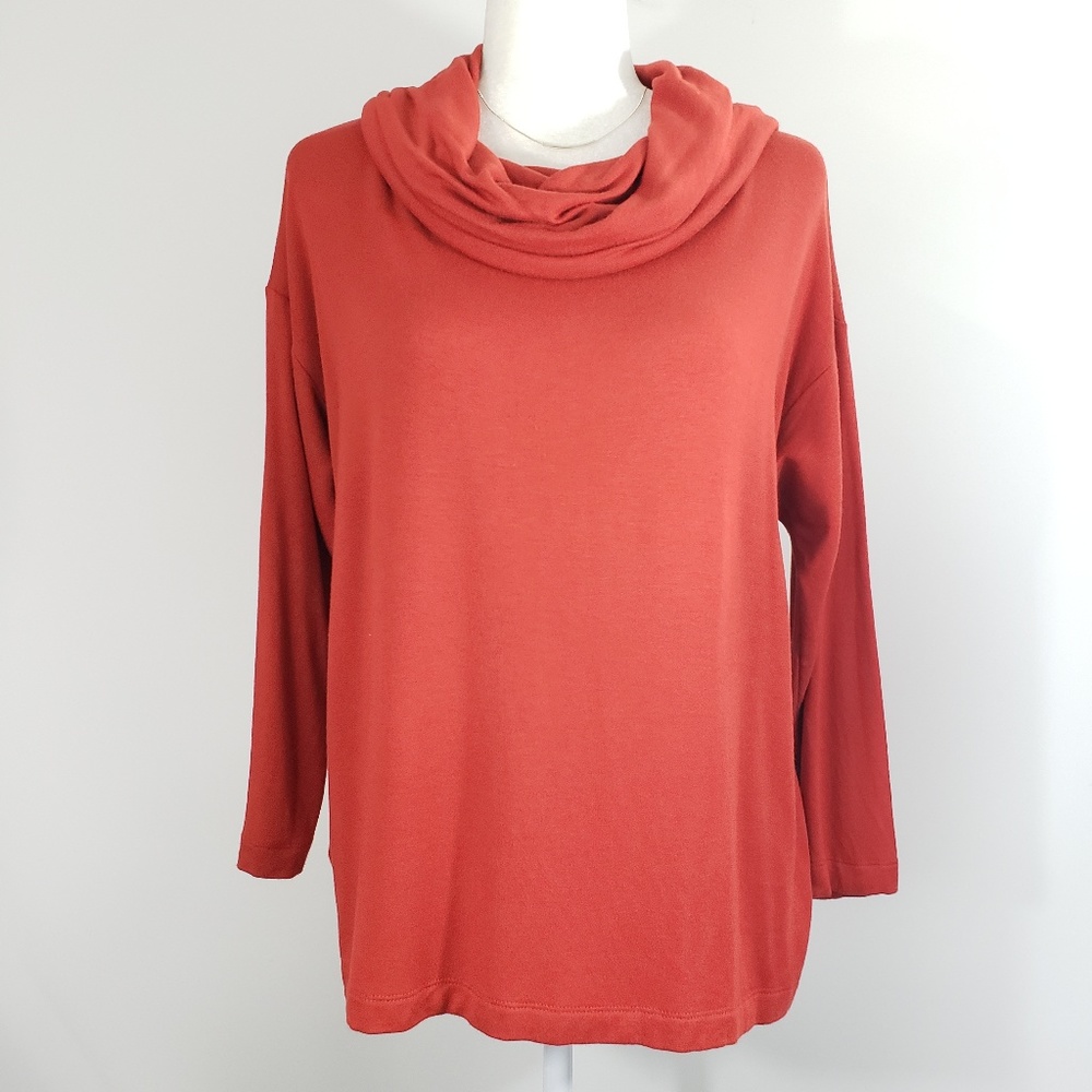 Lou & Gray Pullover Topโ Size S Soft Rust Burnt Orange Cowl Neck 3/4 Sleeves